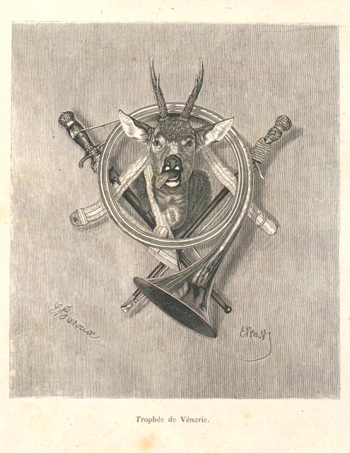 Planche dessinée par E. Bellier de Villiers lui-même - Illustration tirée de Les Déduits de la Chasse au Chevreuil (1870) - 5